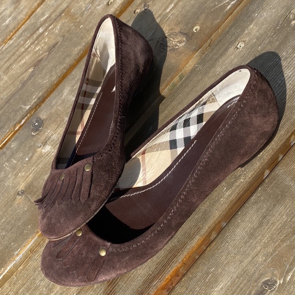 Burberry Ballet Flats! Suede w/Leather Nova Check Soles & interior🔥7.5🇺🇸38 EU